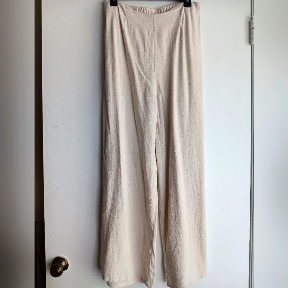 Sienna Sky Cream Linen Wide-Leg Pants EUC